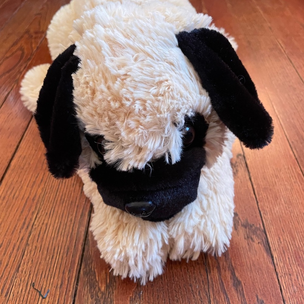 Plush Cream and Black Dog Toy